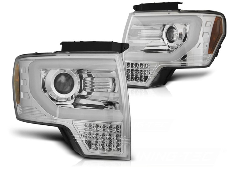 LAMPY PRZEDNIE REFLEKTORY LED FORD F150 MK12 08-14 TUBE CHROM