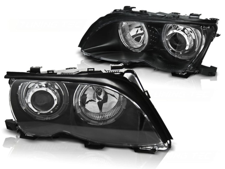 LAMPY PRZEDNIE REFLEKTORY ANGEL EYES LED BLACK BMW SERII 3 E46 01-05