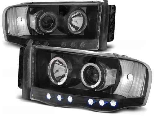 REFLEKTORY LAMPY PRZEDNIE ANGEL EYES BLACK DODGE RAM 02-06