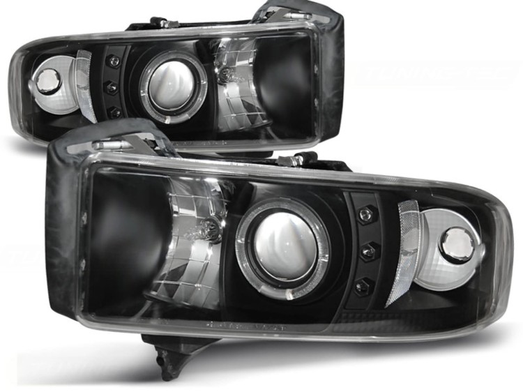 REFLEKTORY LAMPY PRZEDNIE ANGEL EYES BLACK DODGE RAM 94-01