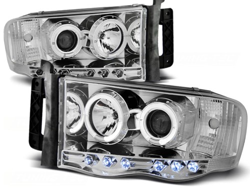 REFLEKTORY LAMPY PRZEDNIE ANGEL EYES CHROME DODGE RAM 02-06