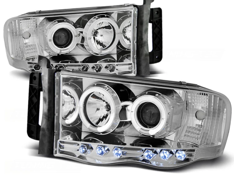 REFLEKTORY LAMPY PRZEDNIE ANGEL EYES CHROME DODGE RAM 02-06
