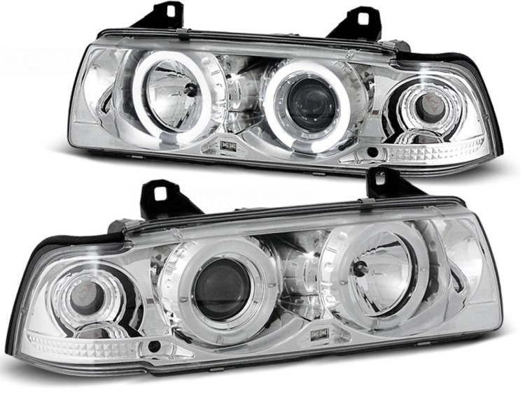 LAMPY PRZEDNIE REFLEKTORY ANGEL EYES CHROME BMW E36 12.90-08.99 S/C/T
