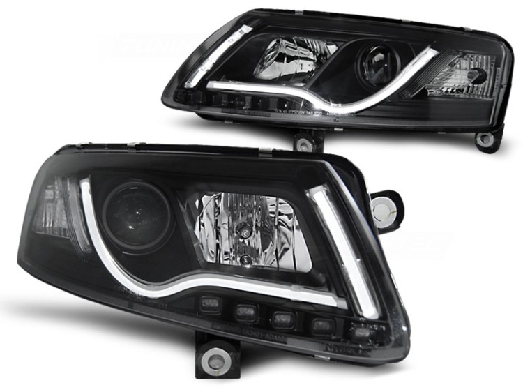 REFLEKTORY LAMPY PRZEDNIE HEADLIGHTS TUBE LIGHT BLACK AUDI A6 C6 04.04-08