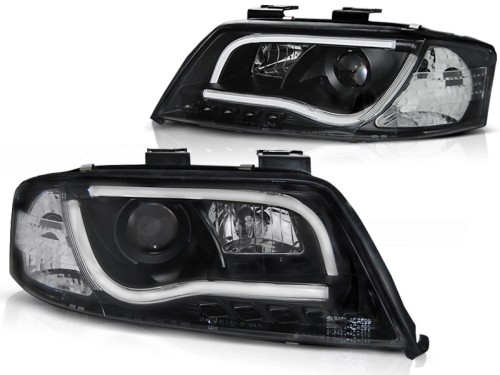 REFLEKTORY LAMPY PRZEDNIE HEADLIGHTS TUBE LIGHT BLACK AUDI A6 05.97-05.01