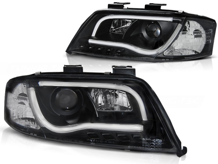REFLEKTORY LAMPY PRZEDNIE HEADLIGHTS TUBE LIGHT BLACK AUDI A6 05.97-05.01
