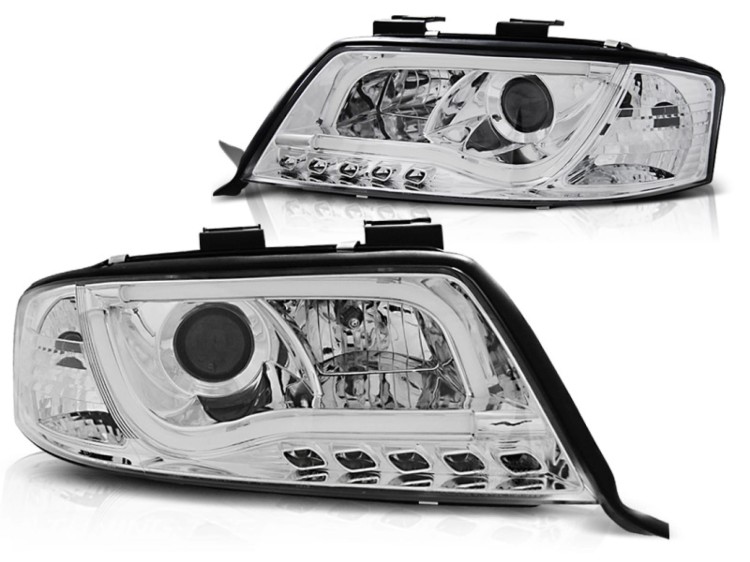 REFLEKTORY LAMPY PRZEDNIE HEADLIGHTS TUBE LIGHT CHROME AUDI A6 05.97-05.01