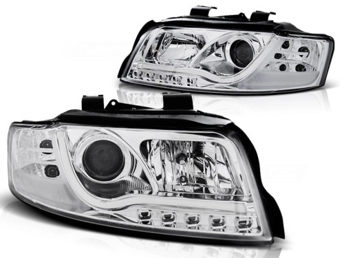 REFLEKTORY LAMPY PRZEDNIE HEADLIGHTS TUBE LIGHT CHROME AUDI A4 10.00-10.04