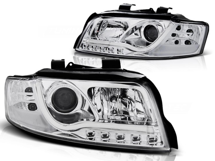 REFLEKTORY LAMPY PRZEDNIE HEADLIGHTS TUBE LIGHT CHROME AUDI A4 10.00-10.04