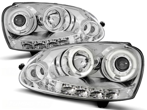 LAMPY PRZEDNIE REFLEKTORY ANGEL EYES CHROME VW GOLF 5 10.03-09