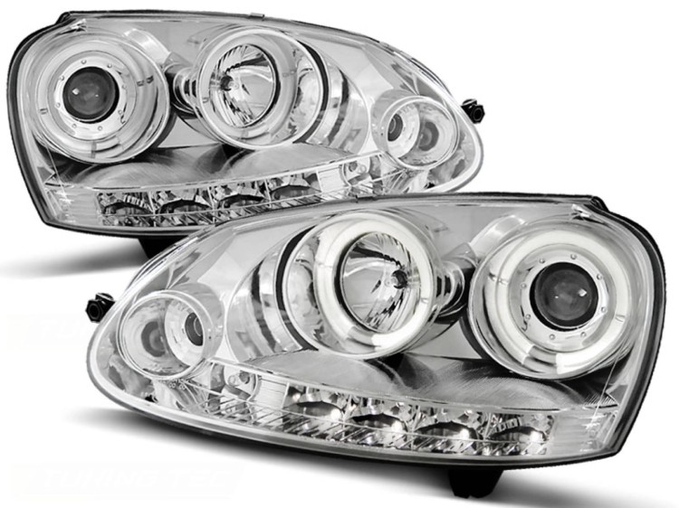 LAMPY PRZEDNIE REFLEKTORY ANGEL EYES CHROME VW GOLF 5 10.03-09