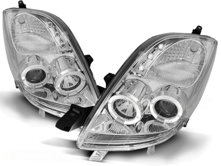 LAMPY PRZEDNIE REFLEKTORY TOYOTA YARIS 06-09 ANGEL EYES CHROME