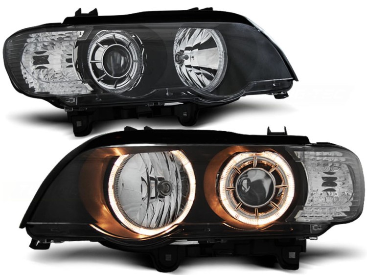 REFLEKTORY LAMPY PRZEDNIE XENON ANGEL EYES BLACK BMW X5 E53 09.99-10.03