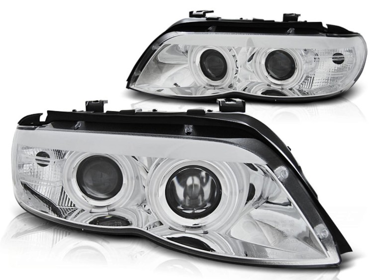 XENON LAMPY PRZEDNIE REFLEKTORY ANGEL EYES CHROM BMW X5 E53 11.03-06