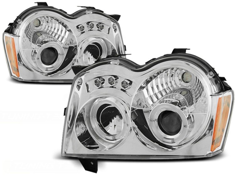 LAMPY PRZEDNIE REFLEKTORY CHRYSLER JEEP GRAND CHEROKEE 05-08 RINGI CHROME