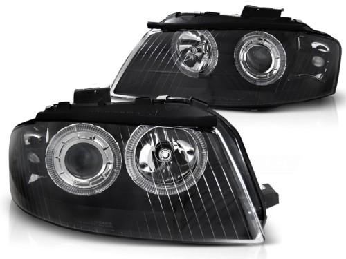 LAMPY PRZEDNIE REFLEKTORY ANGEL EYES BLACK AUDI A3 8P 05.03-03.08