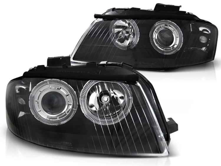 LAMPY PRZEDNIE REFLEKTORY ANGEL EYES BLACK AUDI A3 8P 05.03-03.08