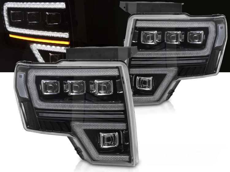 REFLEKTORY LAMPY PRZEDNIE FORD F150 MK12 08-14 FULL LED BLACK DRL SEQ