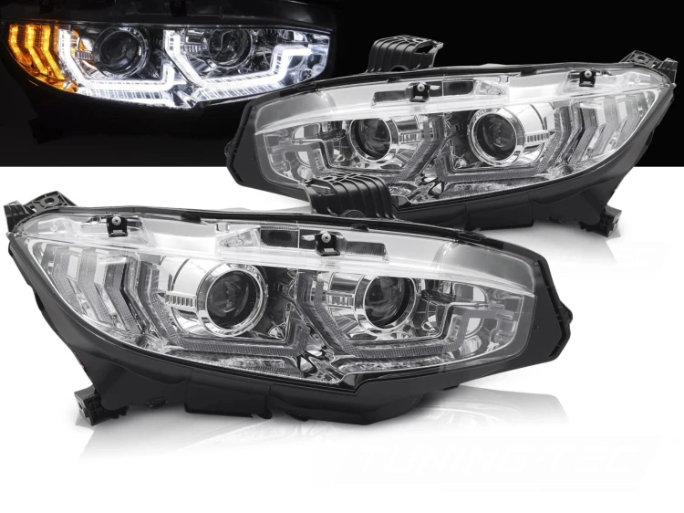 LAMPY PRZEDNIE REFLEKTORY HONDA CIVIC X 16-21 LED CHROM