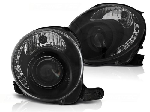 LAMPY PRZEDNIE REFLEKTORY FIAT 500 07-15 BLACK LED