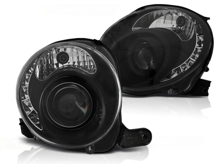 LAMPY PRZEDNIE REFLEKTORY FIAT 500 07-15 BLACK LED
