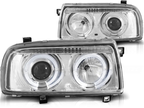 LAMPY PRZEDNIE REFLEKTORY ANGEL EYES CHROME VW VENTO 01.92-08.98