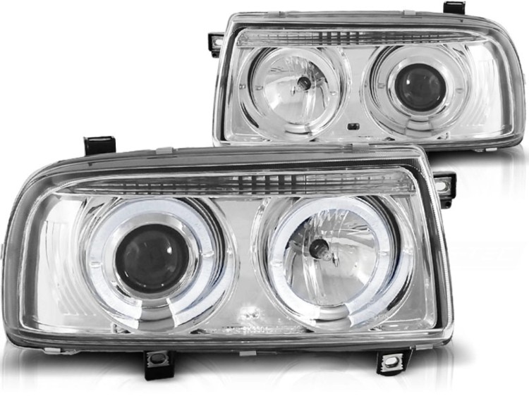 LAMPY PRZEDNIE REFLEKTORY ANGEL EYES CHROME VW VENTO 01.92-08.98