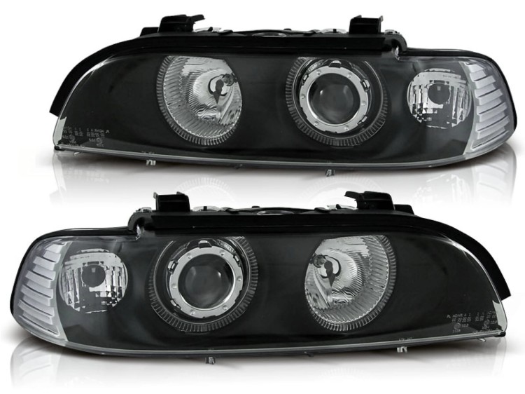 LAMPY PRZEDNIE REFLEKTORY ANGEL EYES BLACK BMW 5 SERII E39 09.95-06.03