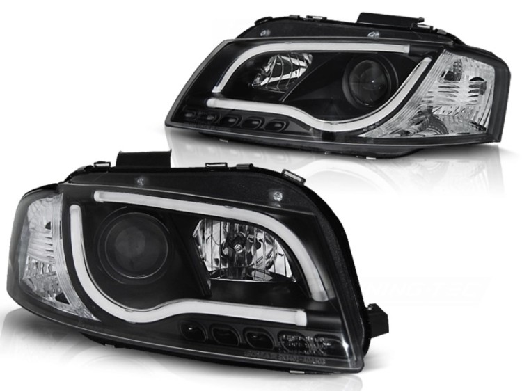 LAMPY PRZEDNIE REFLEKTORY DRL BLACK AUDI A3 8P 05.03-03.08