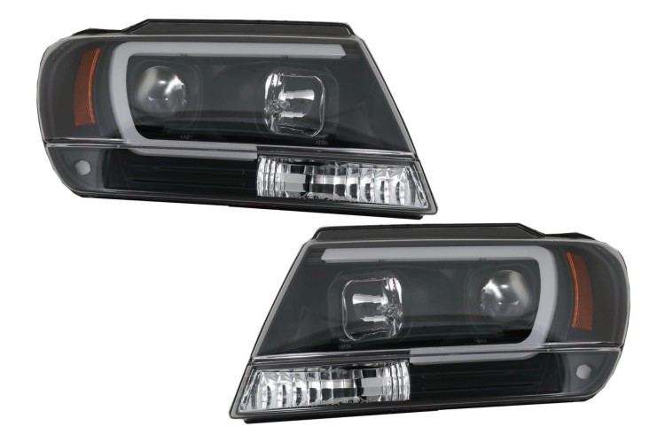 REFLEKTORY LAMPY PRZEDNIE LED JEEP GRAND CHEROKEE 99-04 BLACK TUBE LIGHT
