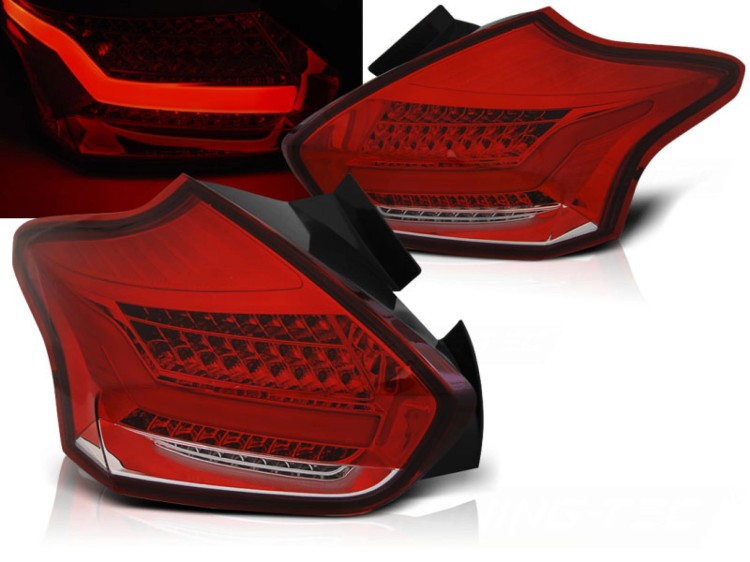 LAMPY TYLNE FORD FOCUS 3 15-18 HATCHBACK RED WHITE SEQ LED