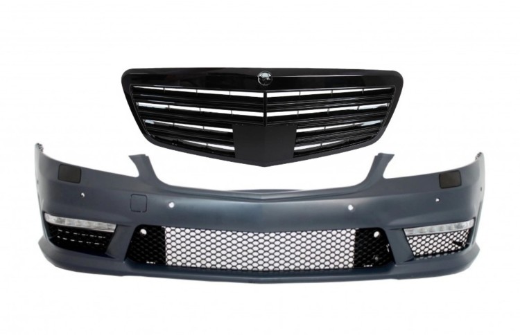 ZDERZAK PRZEDNI + GRILL CZARNY POŁYSK MERCEDES S KLASA W221 05-12 S63 AMG