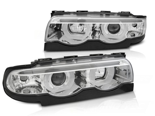 LAMPY PRZEDNIE REFLEKTORY ANGEL EYES LED 3D CHROME BMW SERII 7 E38 94-01