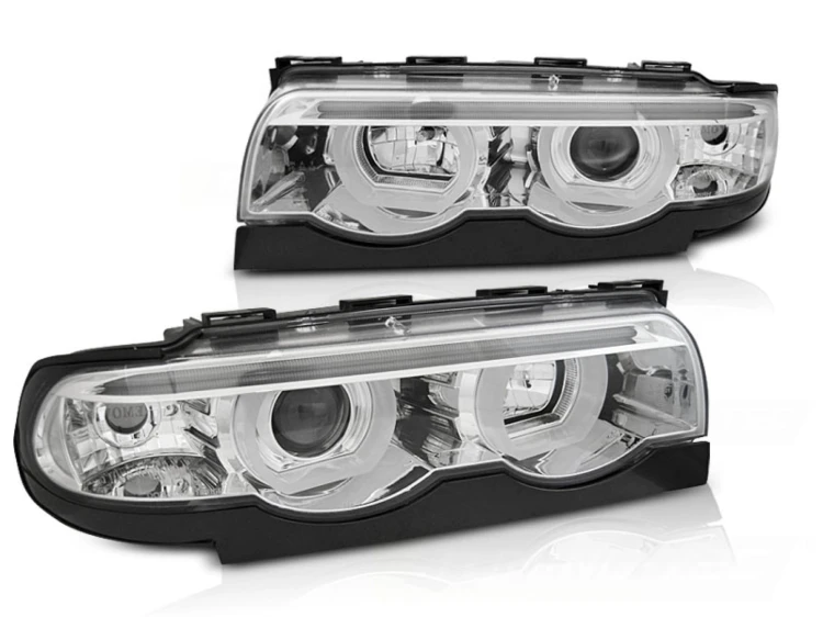 LAMPY PRZEDNIE REFLEKTORY ANGEL EYES LED 3D CHROME BMW SERII 7 E38 94-01