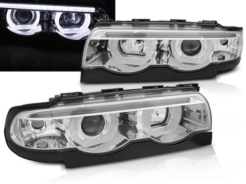 LAMPY PRZEDNIE REFLEKTORY ANGEL EYES LED 3D CHROME BMW SERII 7 E38 94-01