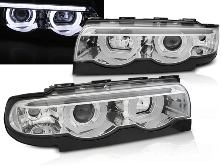 LAMPY PRZEDNIE REFLEKTORY ANGEL EYES LED 3D CHROME BMW SERII 7 E38 94-01