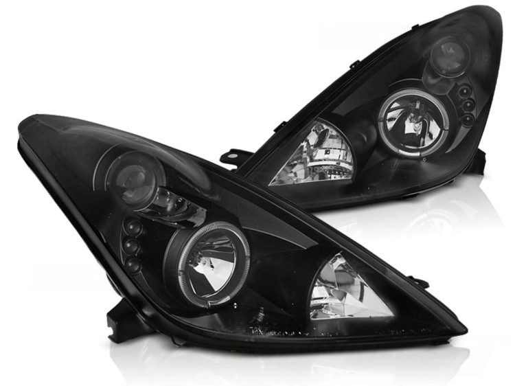 LAMPY PRZEDNIE REFLEKTORY TOYOTA CELICA T230 99-05 ANGEL EYES BLACK