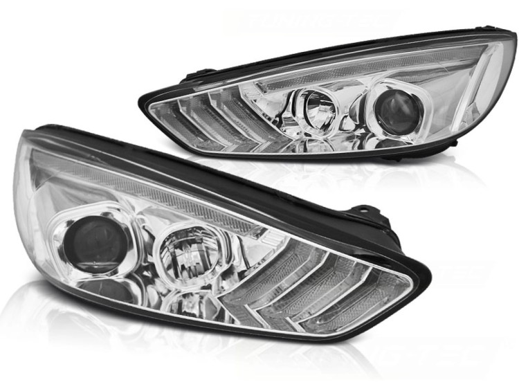 LAMPY PRZEDNIE REFLEKTORY FORD FOCUS MK3 15-18 CHROME DRL LED SEQ