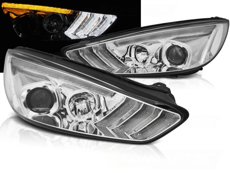 LAMPY PRZEDNIE REFLEKTORY FORD FOCUS MK3 15-18 CHROME DRL LED SEQ