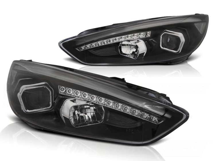LAMPY PRZEDNIE REFLEKTORY FORD FOCUS MK3 15-18 BLACK DRL LED