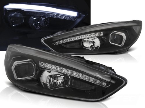 LAMPY PRZEDNIE REFLEKTORY FORD FOCUS MK3 15-18 BLACK DRL LED