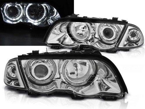 LAMPY PRZEDNIE REFLEKTORY ANGEL LED CHROME BMW SERII 3 E46 05.98-08.01 S/T