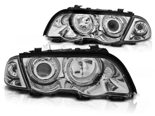 LAMPY PRZEDNIE REFLEKTORY ANGEL LED CHROME BMW SERII 3 E46 05.98-08.01 S/T