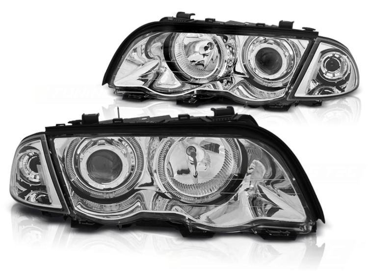 LAMPY PRZEDNIE REFLEKTORY ANGEL LED CHROME BMW SERII 3 E46 05.98-08.01 S/T