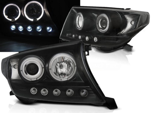 LAMPY PRZEDNIE REFLEKTORY TOYOTA LAND CRUISER FJ200 07-12 ANGEL EYES BLACK