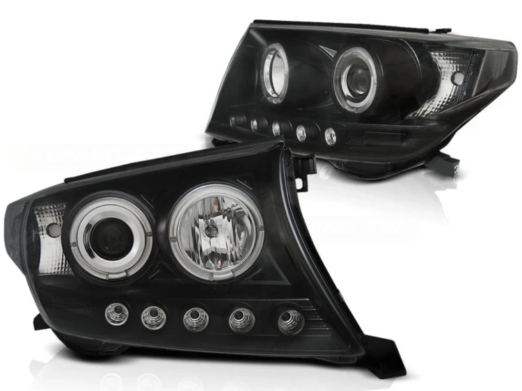LAMPY PRZEDNIE REFLEKTORY TOYOTA LAND CRUISER FJ200 07-12 ANGEL EYES BLACK