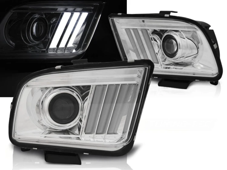 LAMPY PRZEDNIE REFLEKTORY FORD MUSTANG 04-09 CHROM LED