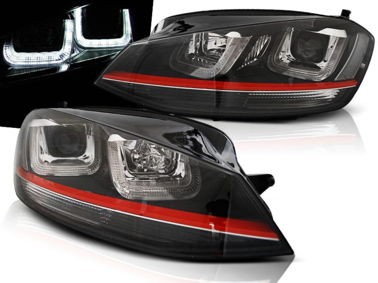 LAMPY PRZEDNIE REFLEKTORY BLACK WHITE RED LINE SPORT VW GOLF 7 12-17 LED
