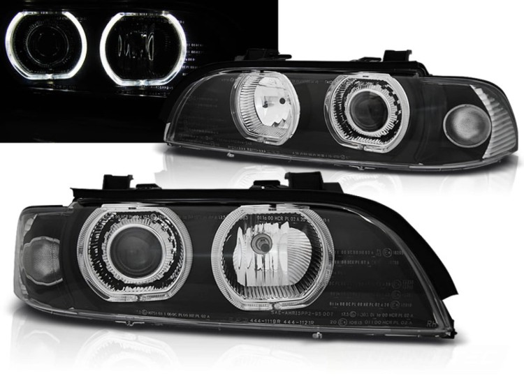 LAMPY PRZEDNIE REFLEKTORY ANGEL EYES LED BLACK BMW SERII 5 E39 95-03 LED