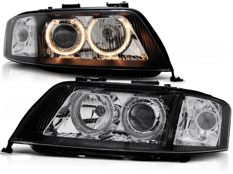 LAMPY PRZEDNIE REFLEKTORY ANGEL EYES BLACK AUDI A6 05.97-06.01